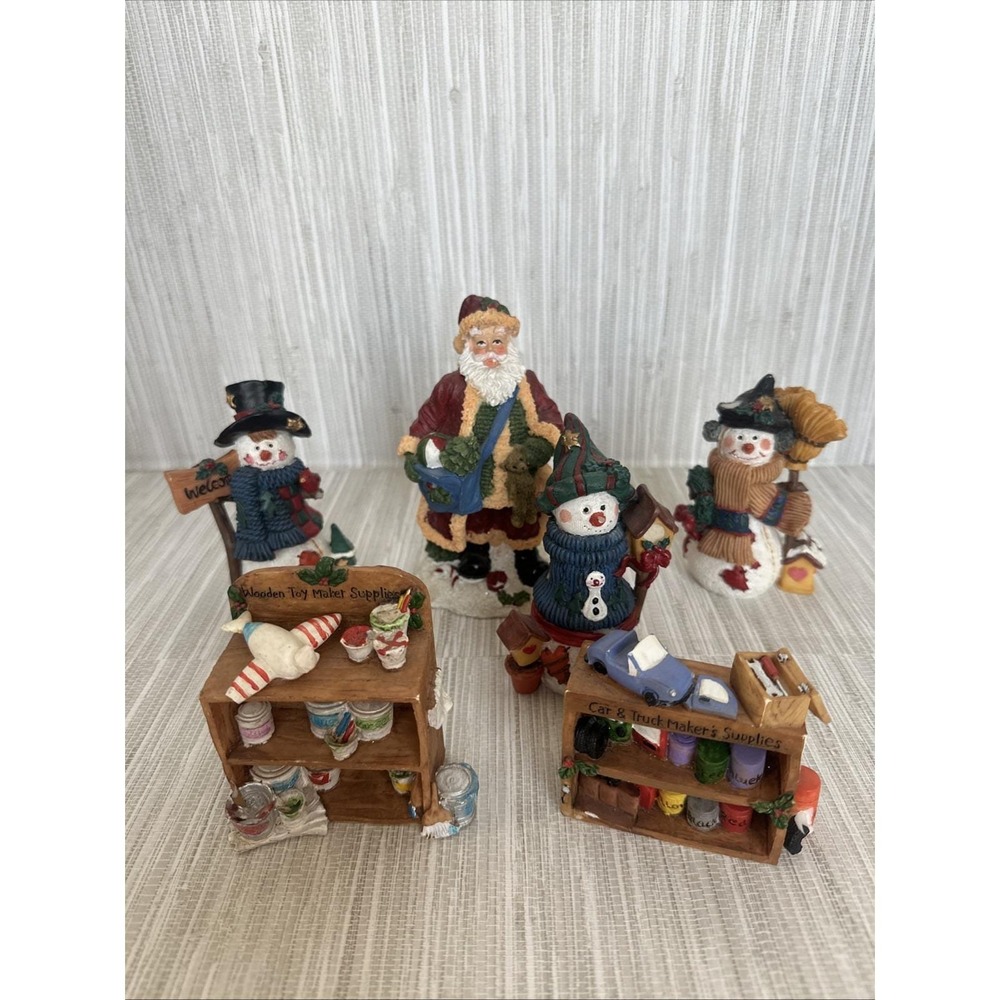 Vintage Christmas Resin Set Of 6‎ Figurines Santa's Helpers And Snowmen Colorful
